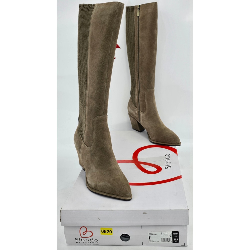 Blondo Elexis Tall Boots Women 11 Taupe Suede Waterproof Pointed Toe - NEW